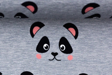 Stoffpaket French Terry + Bündchen mit Pandas, grau